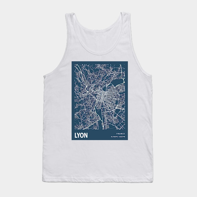 Lyon Blueprint Street Map, Lyon Colour Map Prints Tank Top by tienstencil